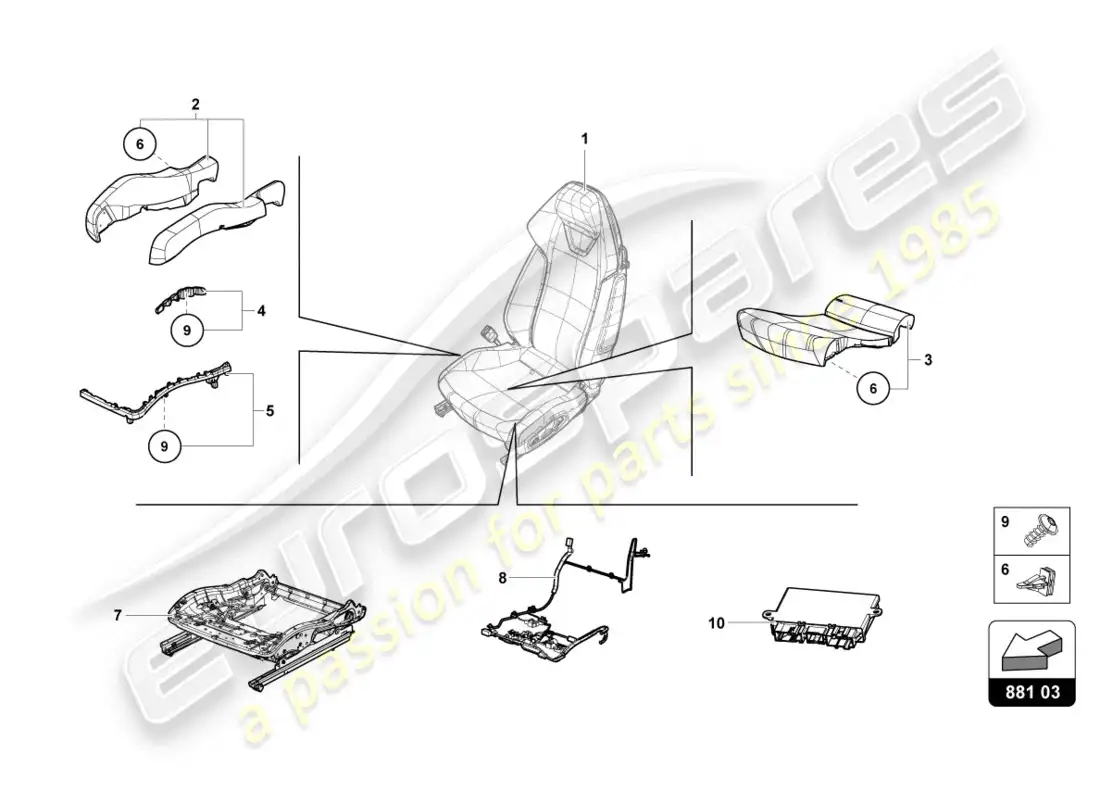 lamborghini lp610-4 coupe (2015) seat box parts diagram
