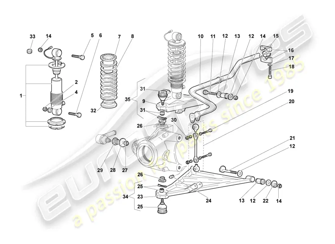 lamborghini murcielago roadster (2005) suspension front parts diagram