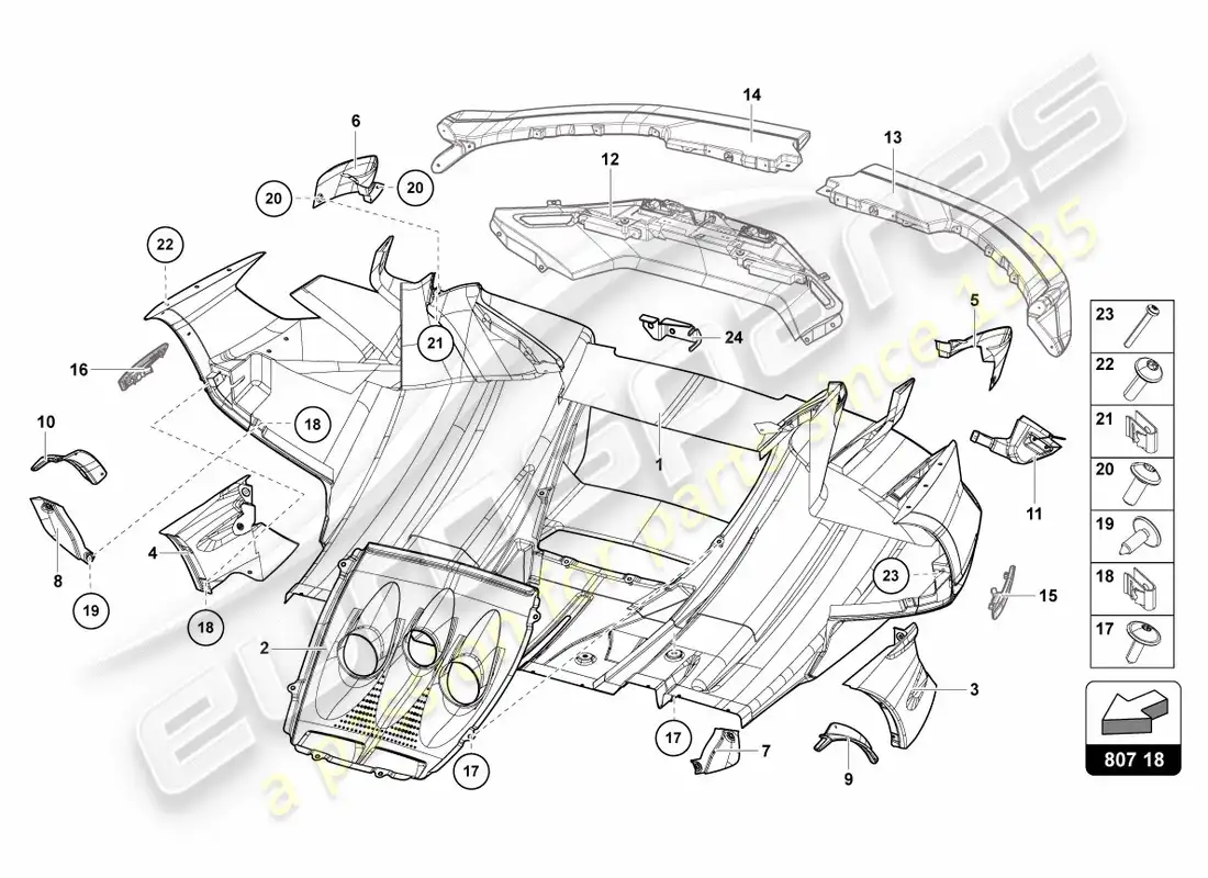 lamborghini centenario roadster (2017) bumper, complete rear parts diagram