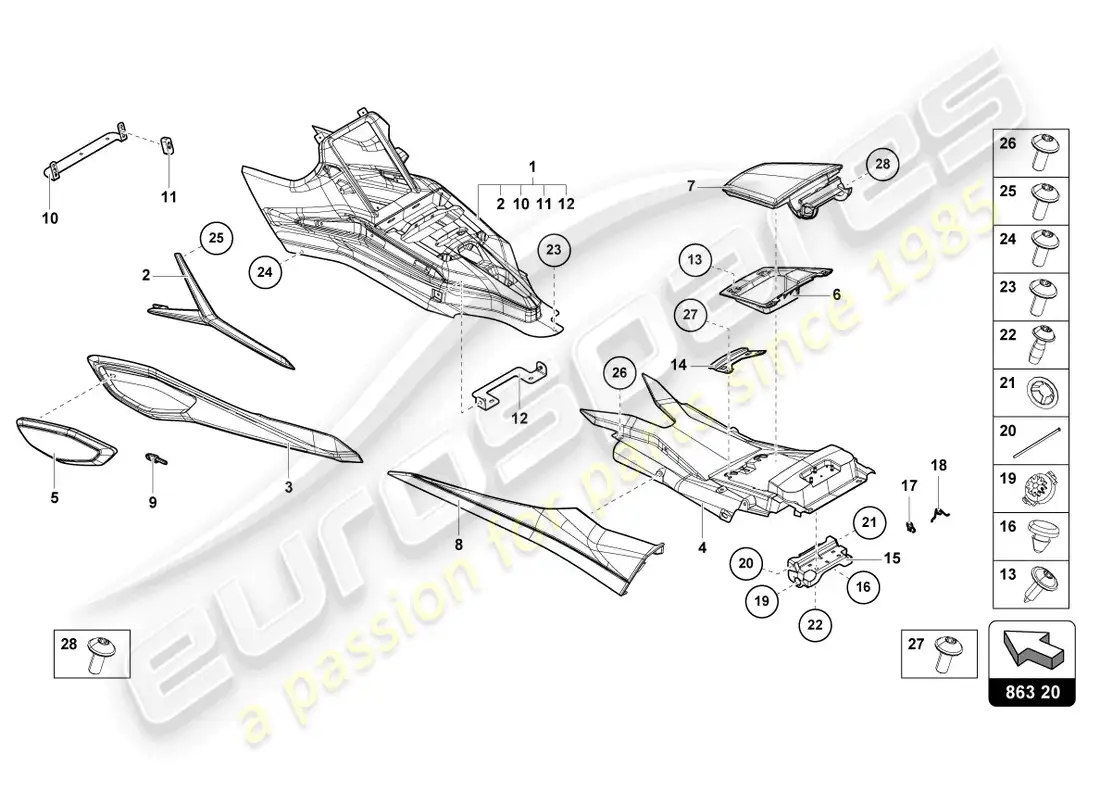 lamborghini sian (2021) cover for center console parts diagram