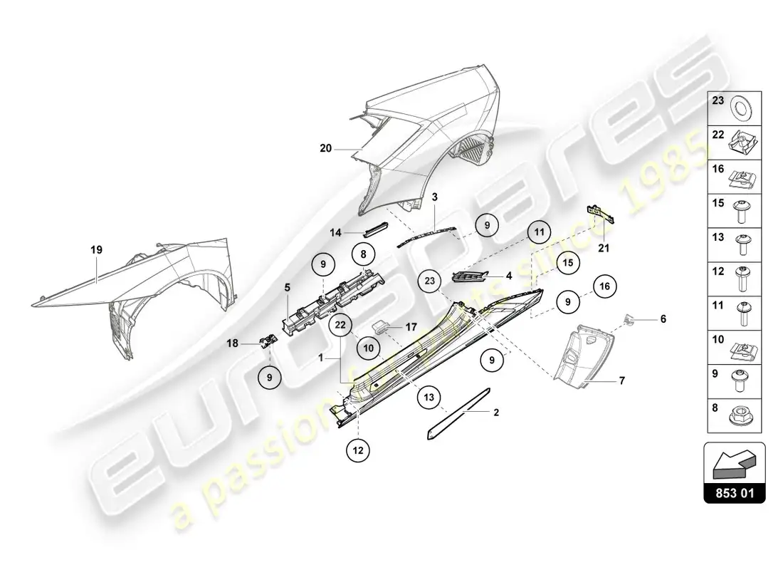 lamborghini lp610-4 coupe (2016) lower external side member for wheel housing parts diagram