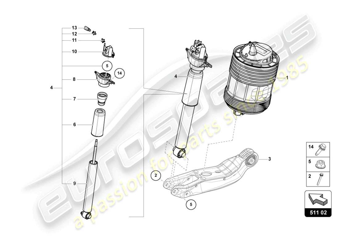 lamborghini urus (2019) shock absorber rear parts diagram