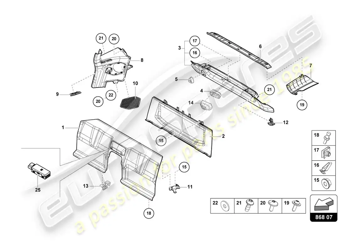 lamborghini evo coupe (2020) interior decor parts diagram