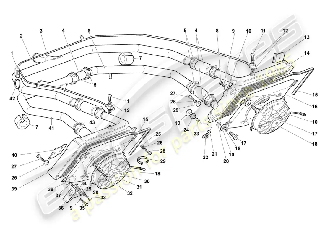 lamborghini murcielago coupe (2004) cooler for coolant parts diagram