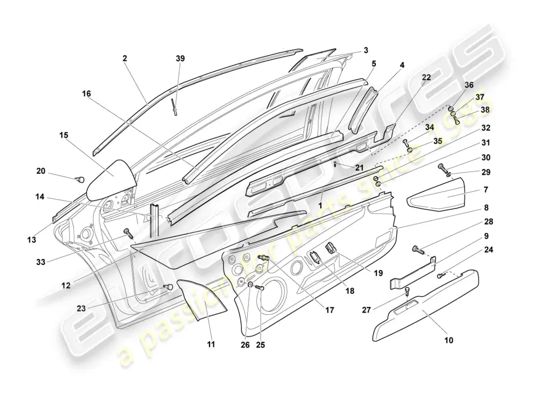 lamborghini murcielago coupe (2003) window guide parts diagram