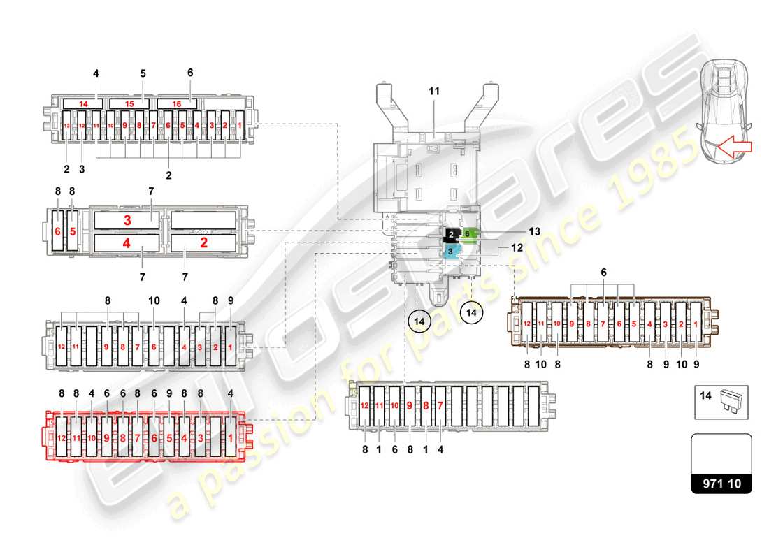 lamborghini evo coupe 2wd (2021) fuses passenger side part diagram