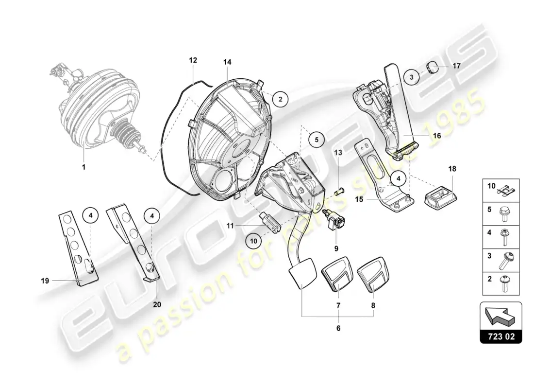 lamborghini sian (2020) brake and accel. lever mech. parts diagram