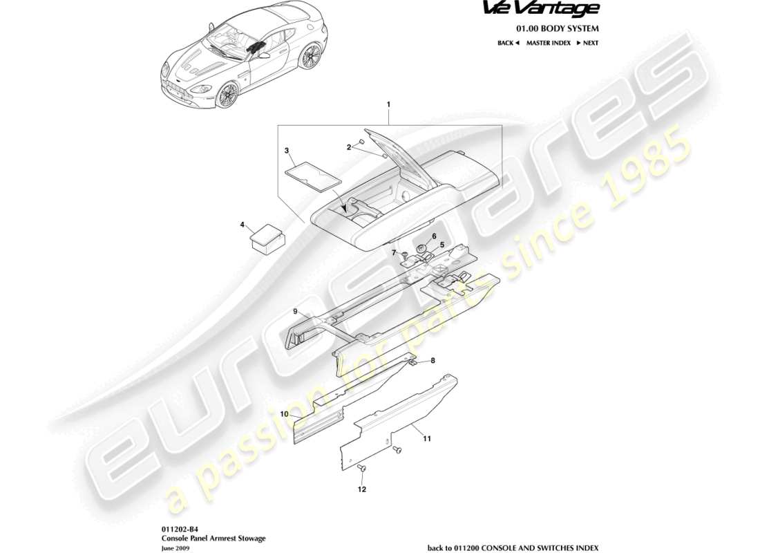 aston martin v12 vantage (2013) centre console with armrest part diagram