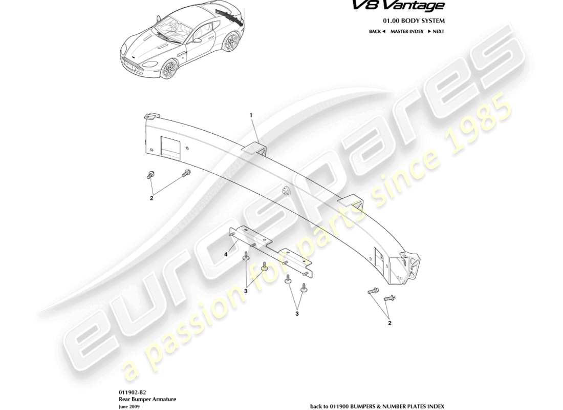 aston martin v8 vantage (2015) rear bumper armature part diagram