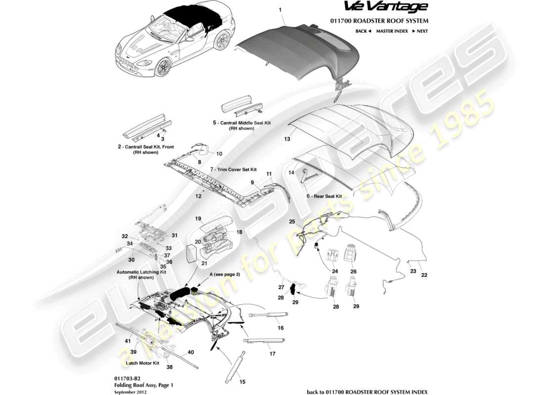 aston martin v12 vantage (2012) roadster roof, page 1 part diagram