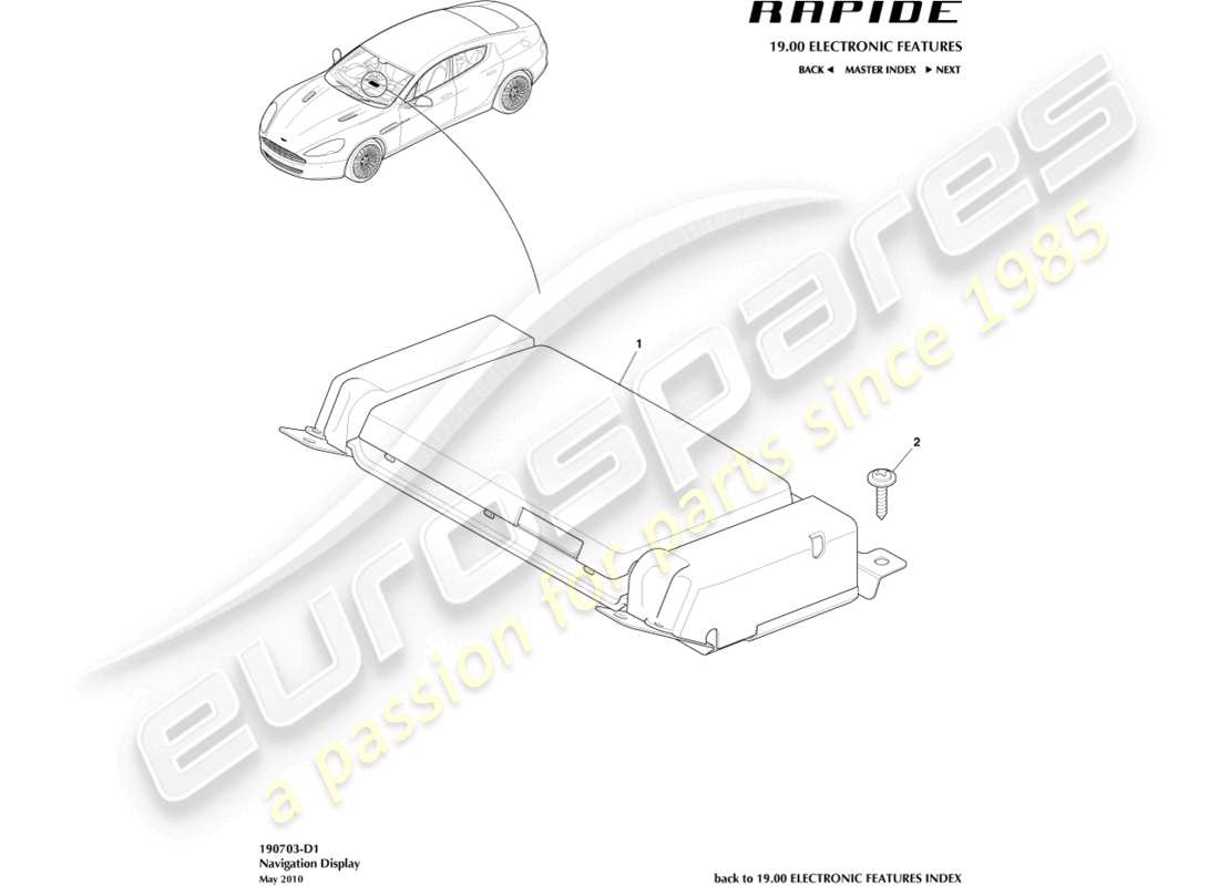 aston martin rapide (2010) navigation display part diagram