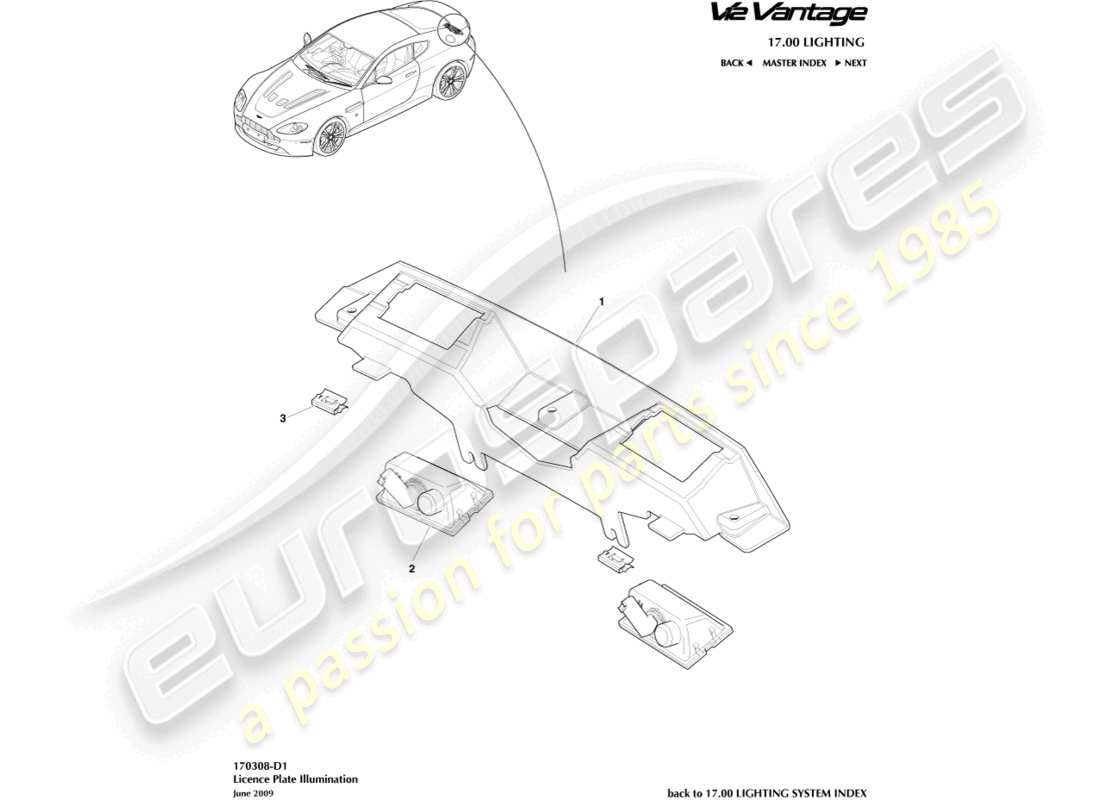 aston martin v12 vantage (2012) license plate lamps part diagram