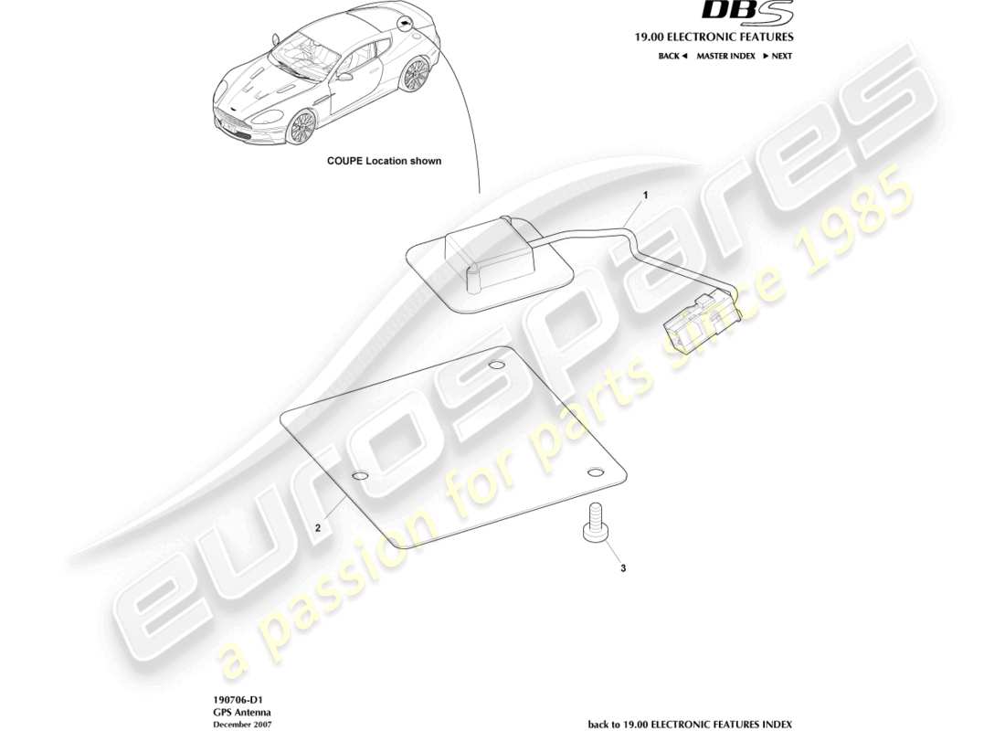 aston martin dbs (2010) gps antenna part diagram