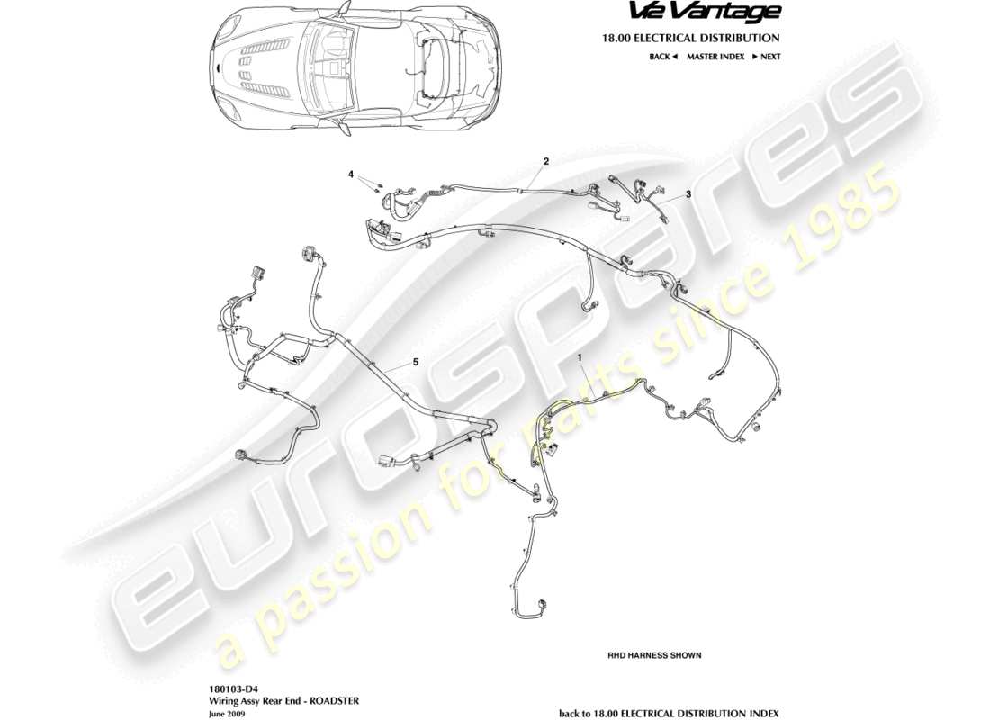 aston martin v12 vantage (2012) rear end harness, roadster part diagram