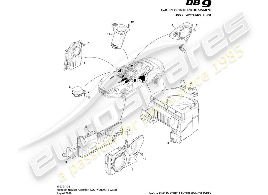 aston martin db9 (2005) speaker, premium, volante part diagram