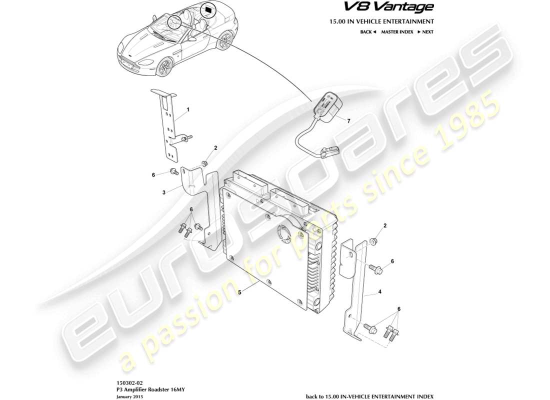 aston martin v8 vantage (2018) p3 amplifier, roadster part diagram