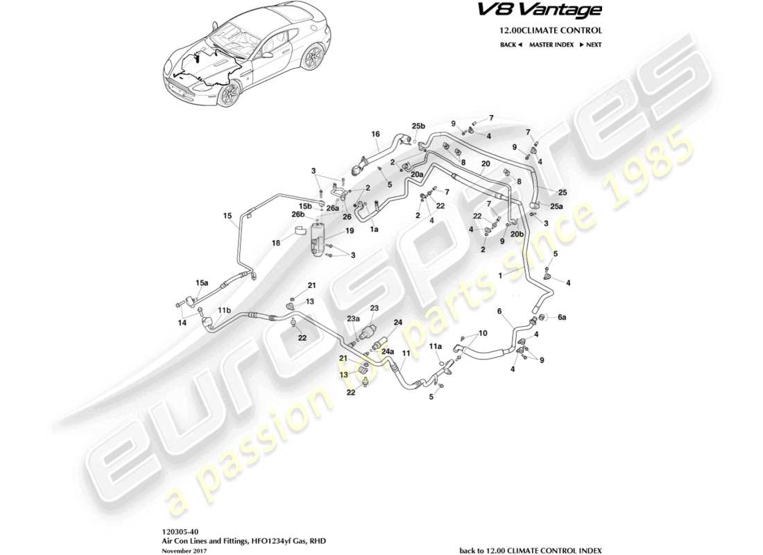 aston martin v8 vantage (2015) air con lines, hfo1234yf gas, rhd part diagram