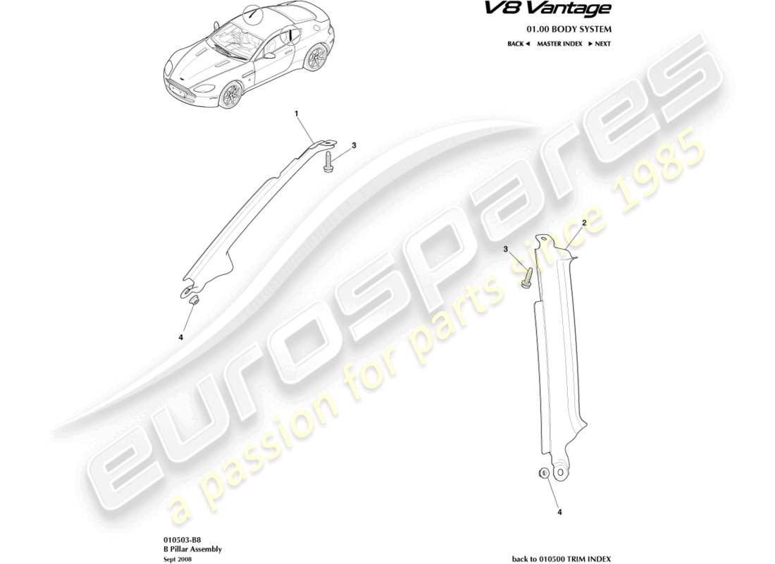 aston martin vantage gt8 (2017) b pillar assembly parts diagram