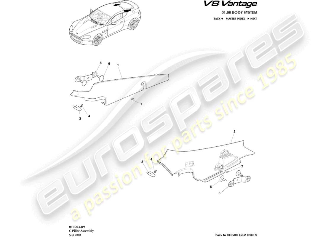 aston martin vantage gt8 (2017) c pillar assembly parts diagram