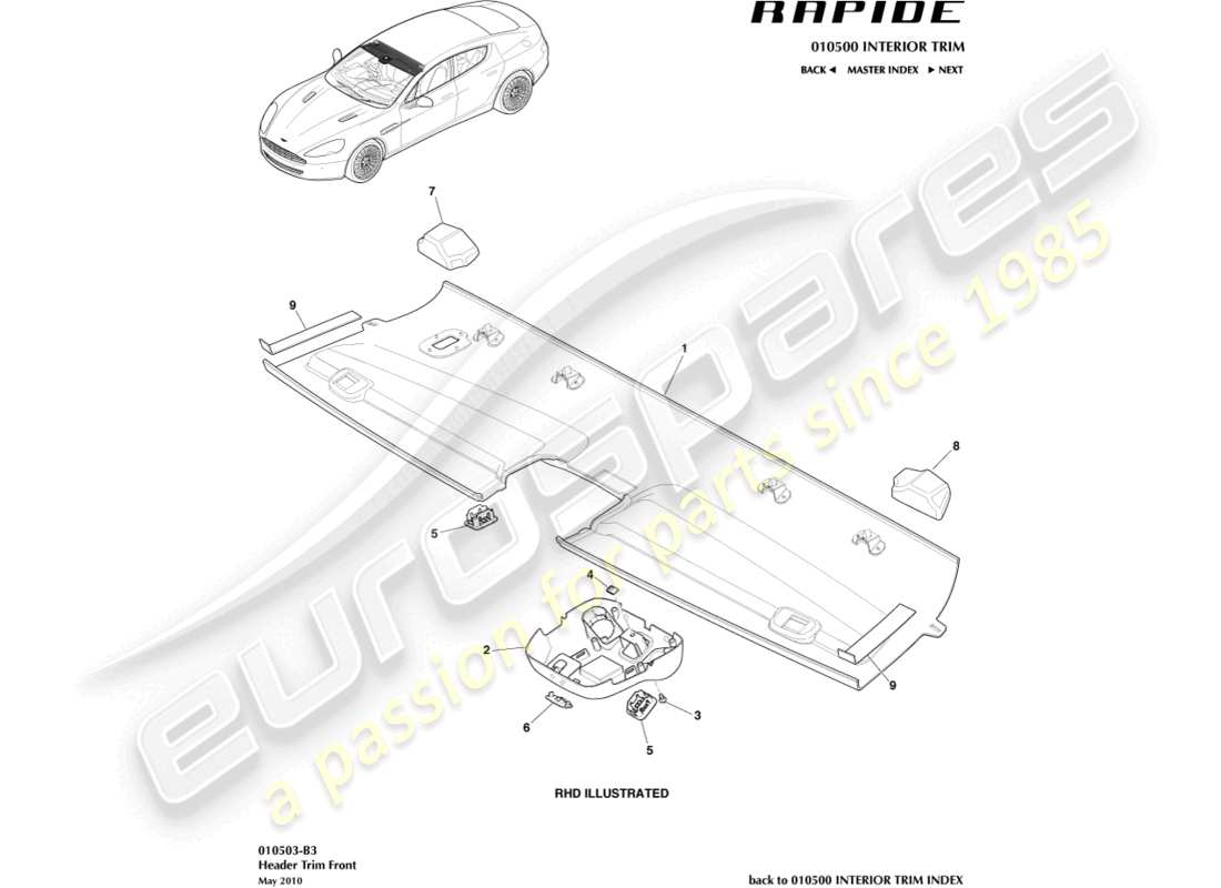 aston martin rapide (2013) front header trim part diagram