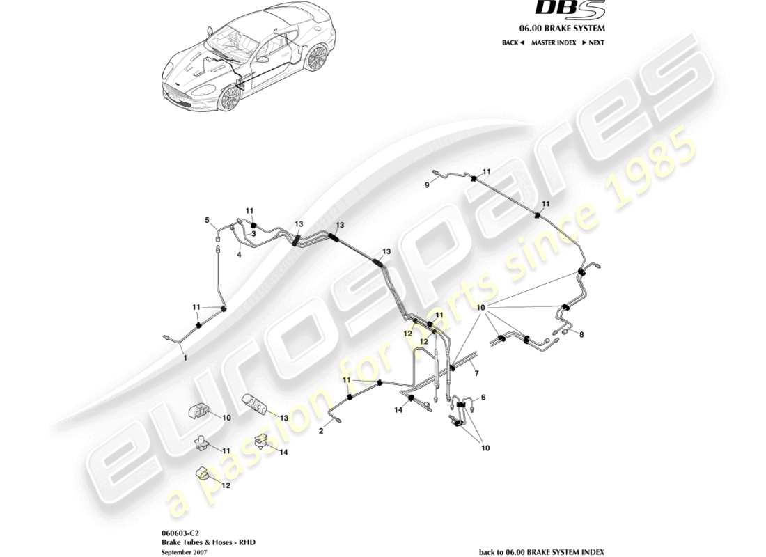 aston martin dbs (2009) brake lines & hoses, rhd part diagram