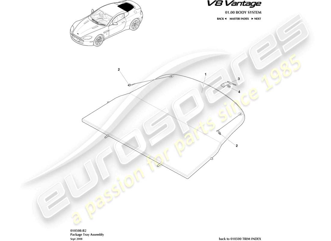 aston martin v8 vantage (2006) package tray assembly parts diagram