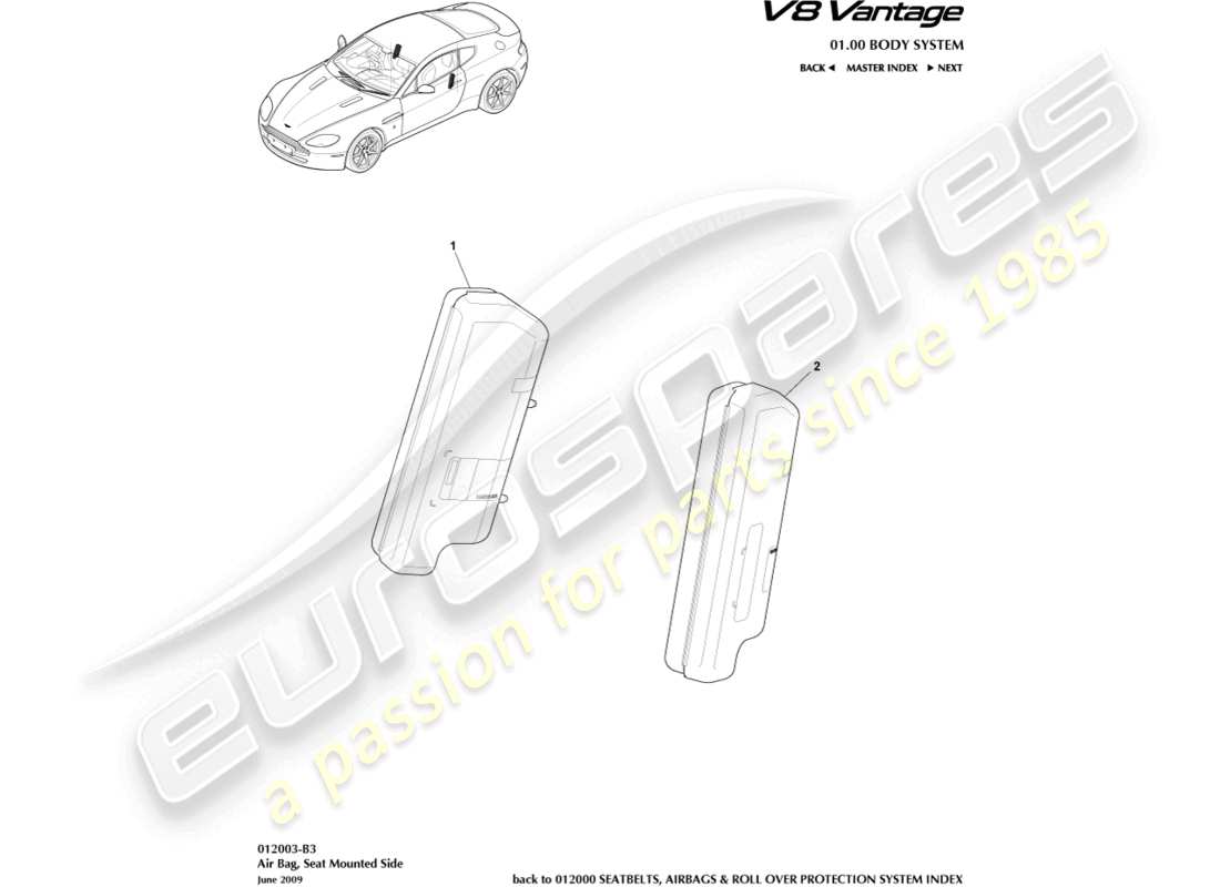 aston martin v8 vantage (2018) side airbag part diagram