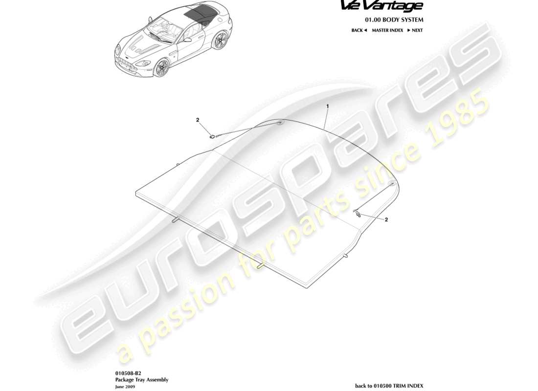 aston martin v12 vantage (2013) package tray assembly part diagram