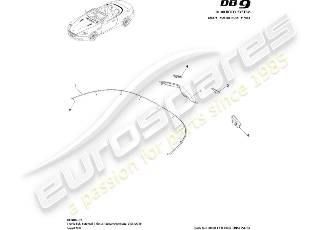 a part diagram from the Aston Martin DB9 (2007) parts catalogue