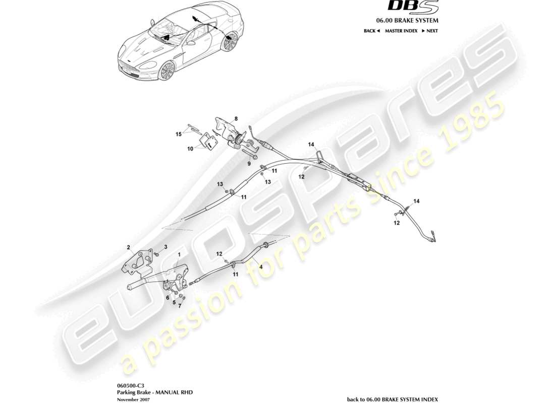 aston martin dbs (2009) parking brake, rhd part diagram