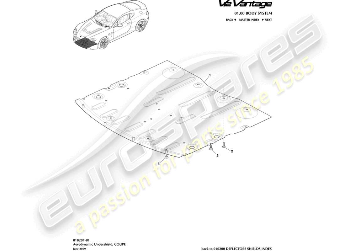 aston martin v12 vantage (2013) front undershield, coupe part diagram