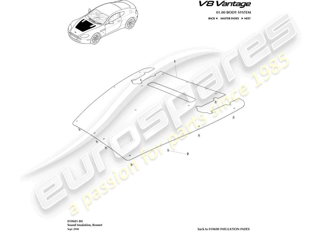 aston martin vantage gt8 (2017) sound insulation, engine comp part diagram