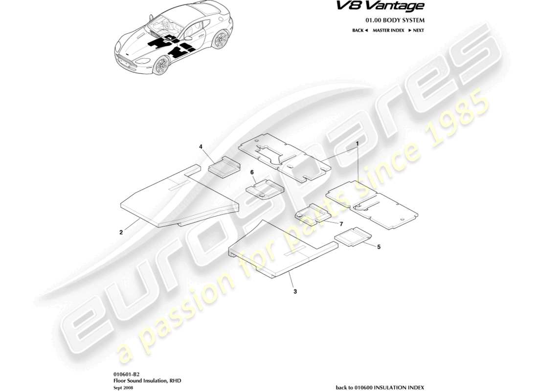 aston martin vantage gt8 (2017) floor sound insulation, rhd part diagram