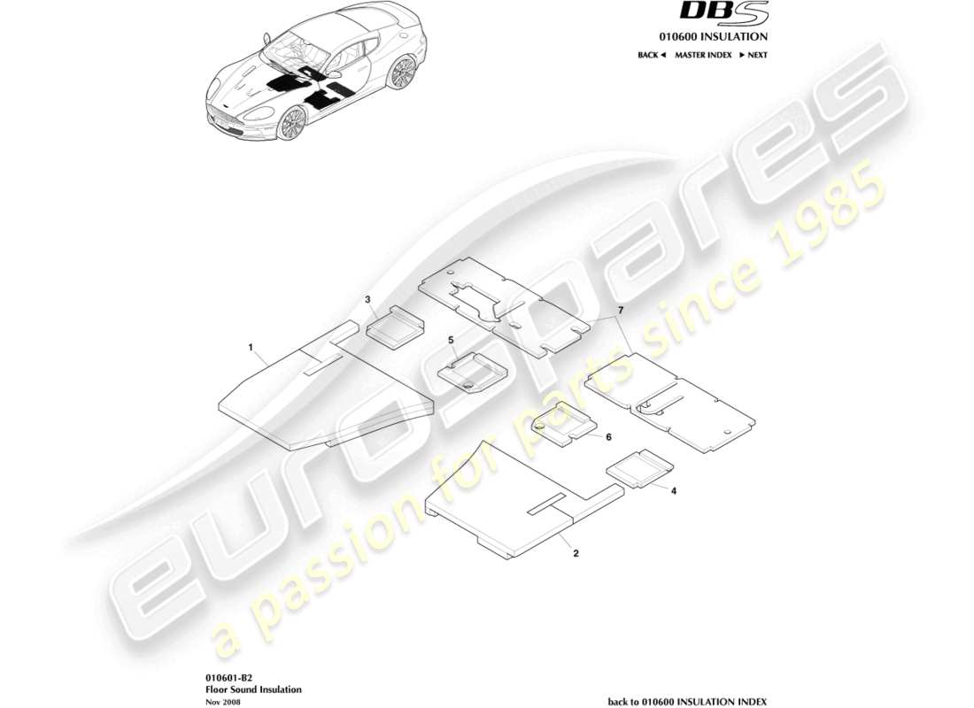 aston martin dbs (2008) floor sound insulation part diagram