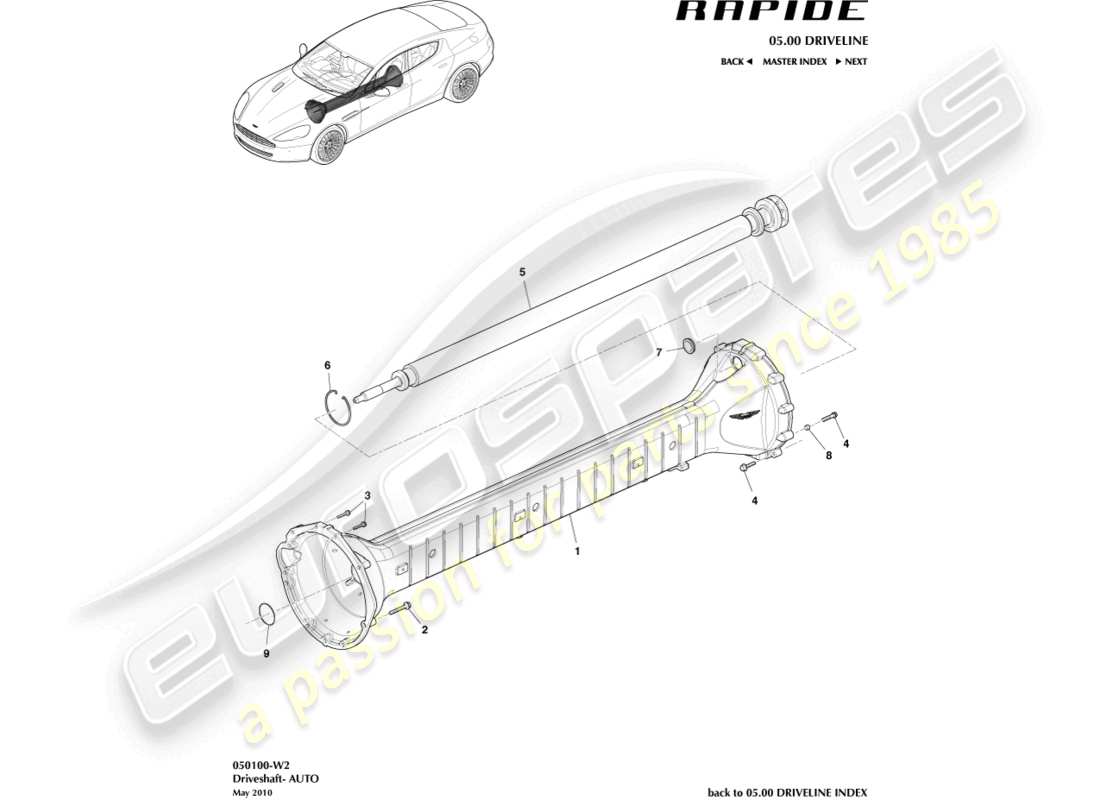 aston martin rapide (2013) torque tube assembly, 6 spd part diagram