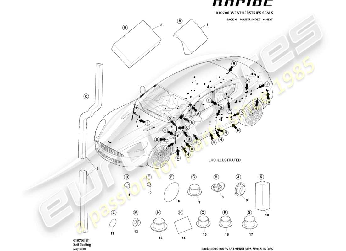 aston martin rapide (2019) soft sealing parts diagram