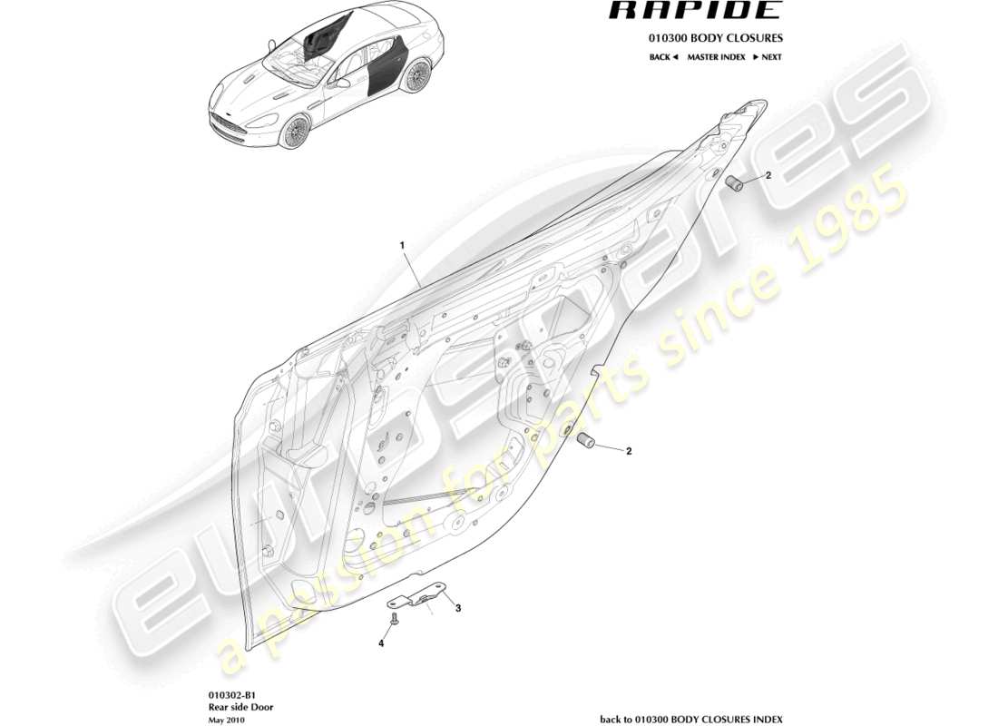 aston martin rapide (2013) rear door assembly part diagram
