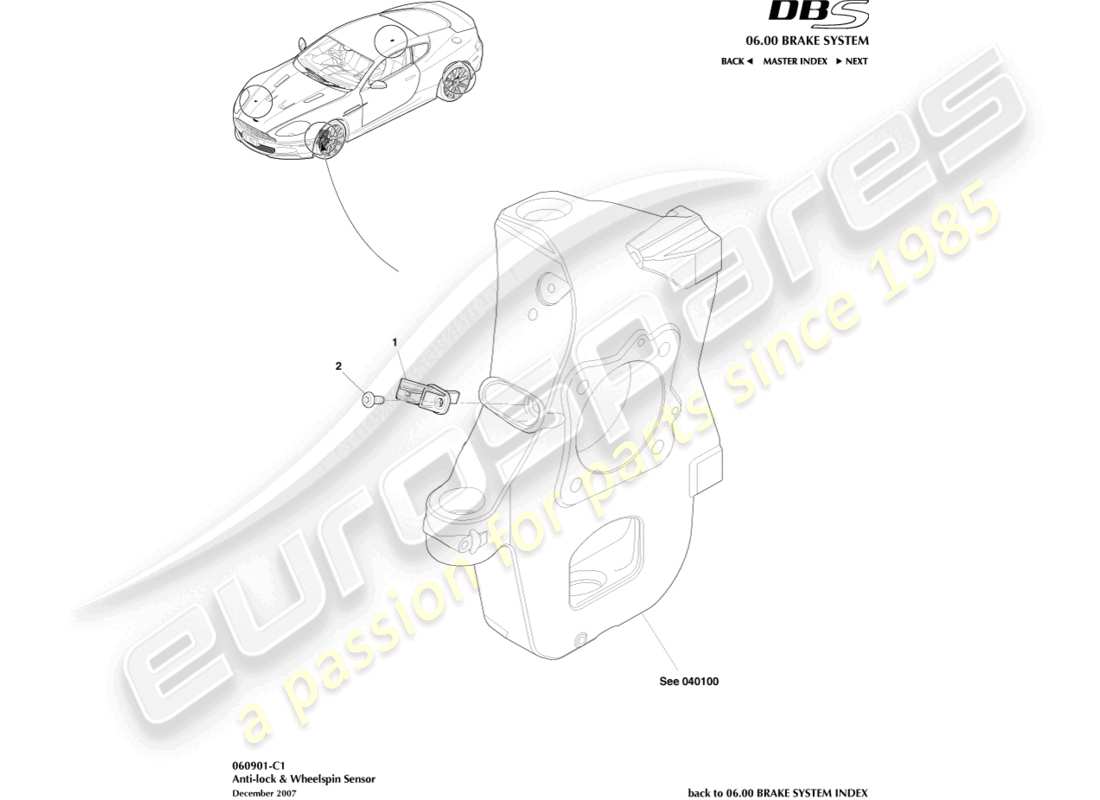 aston martin dbs (2009) anti-lock & wheel spin sensor part diagram