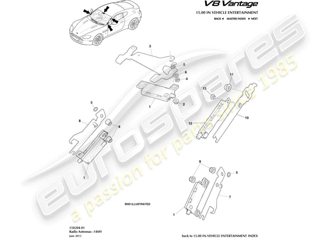 aston martin v8 vantage (2018) radio antenna, 14my part diagram