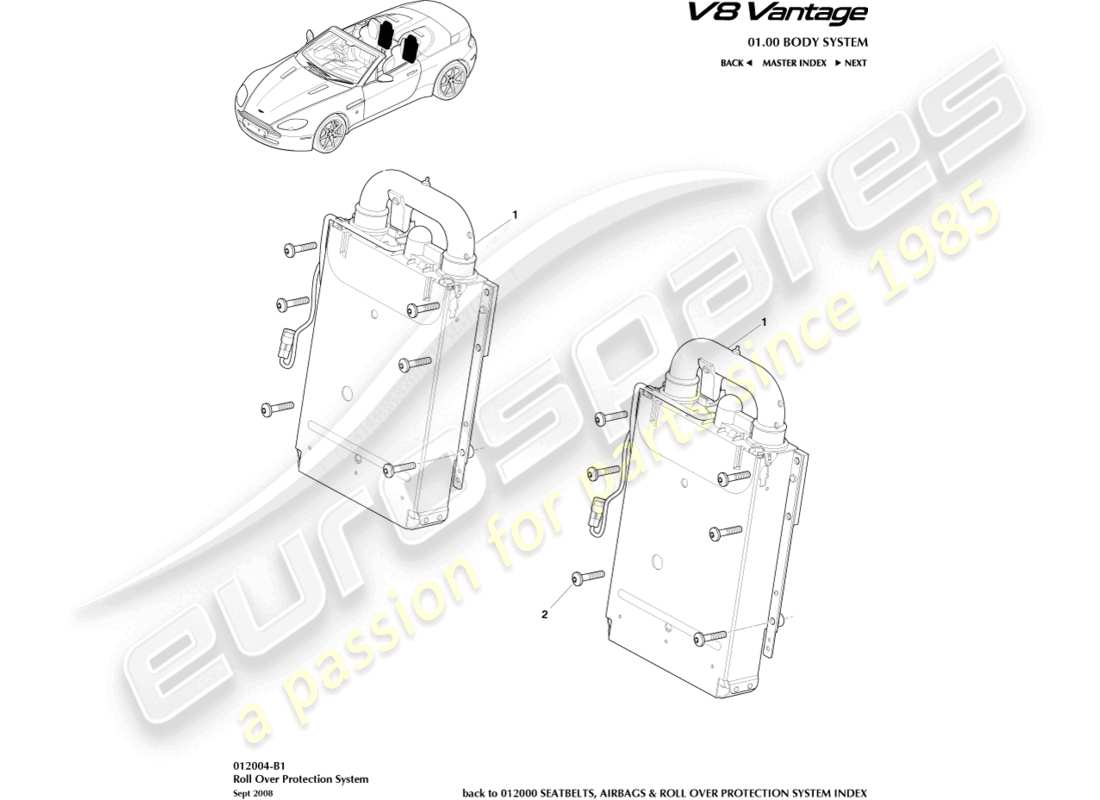 aston martin v8 vantage (2015) rops installation, roadster part diagram