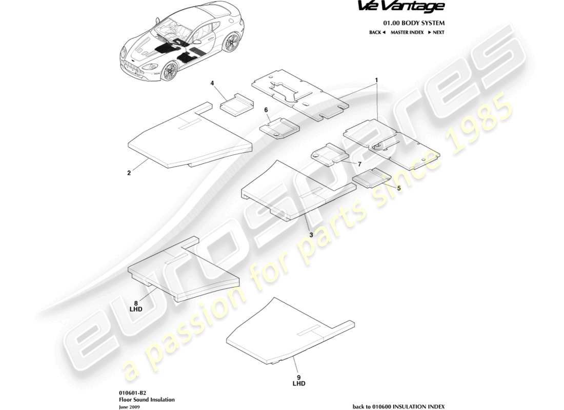 aston martin v12 vantage (2011) floor sound insulation part diagram