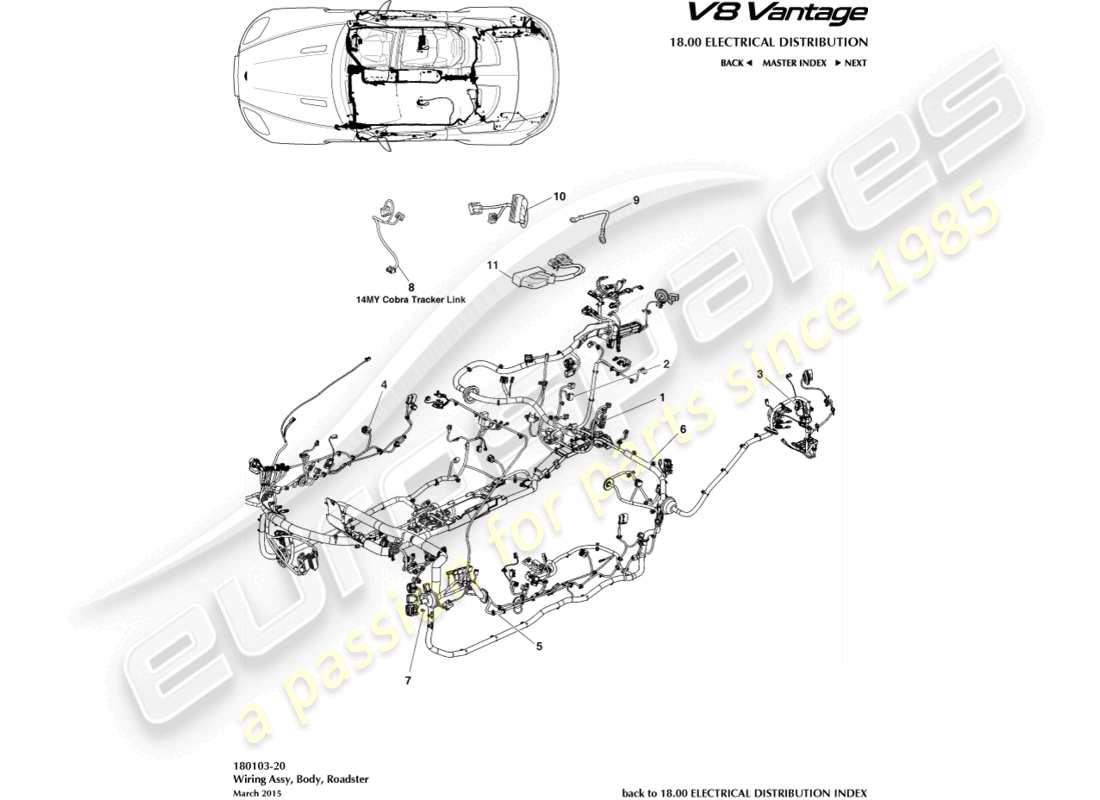 aston martin v8 vantage (2015) body harness, roadster part diagram
