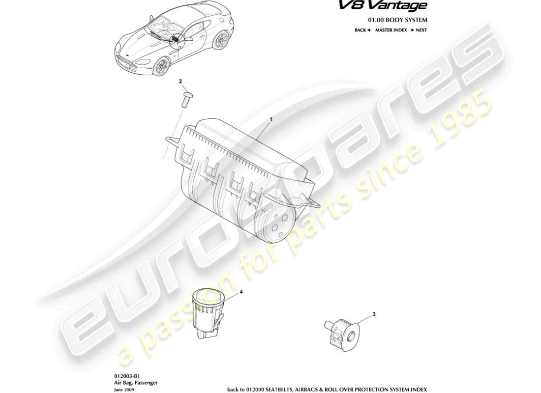aston martin v8 vantage (2015) passenger airbag part diagram