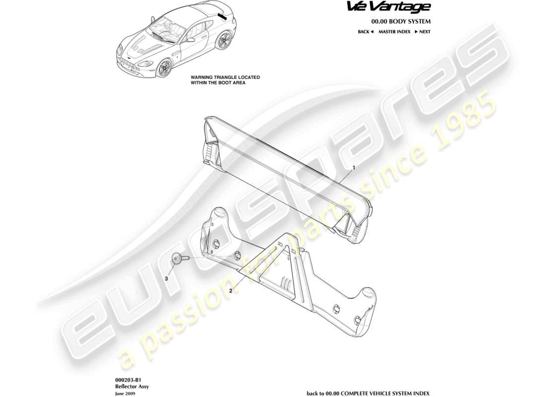 aston martin v12 vantage (2013) hazard warning reflector part diagram