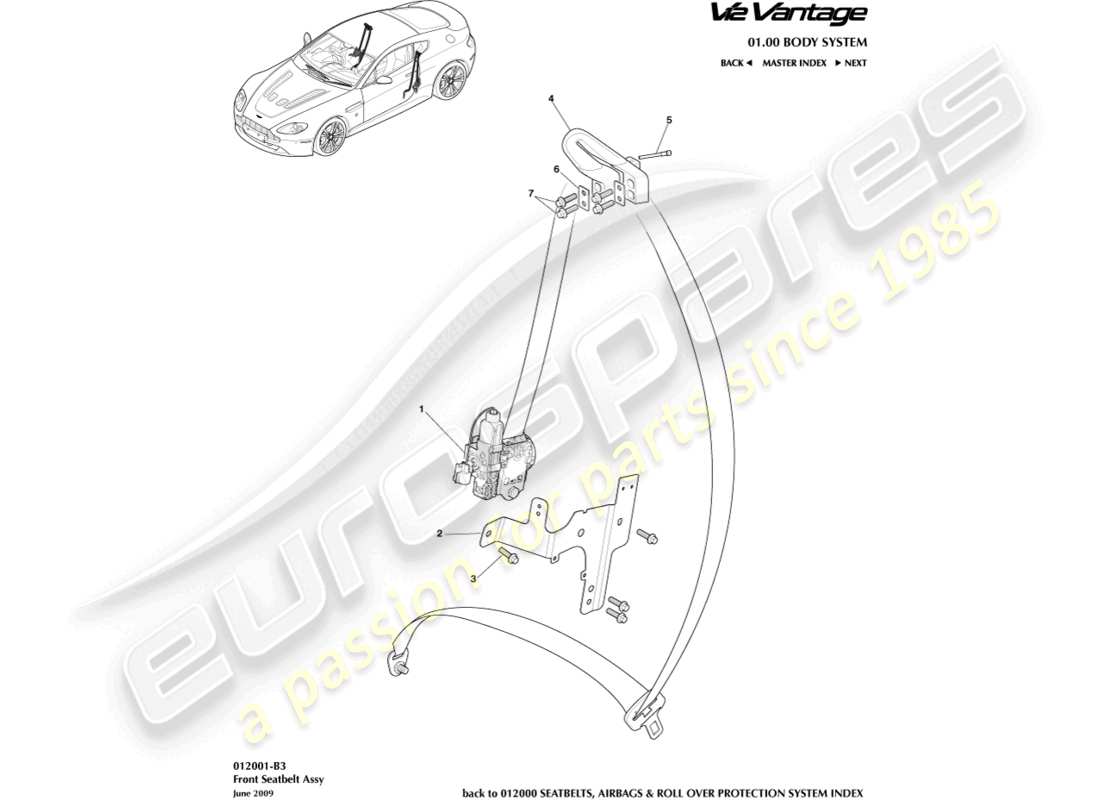 aston martin v12 vantage (2013) front seat belts part diagram