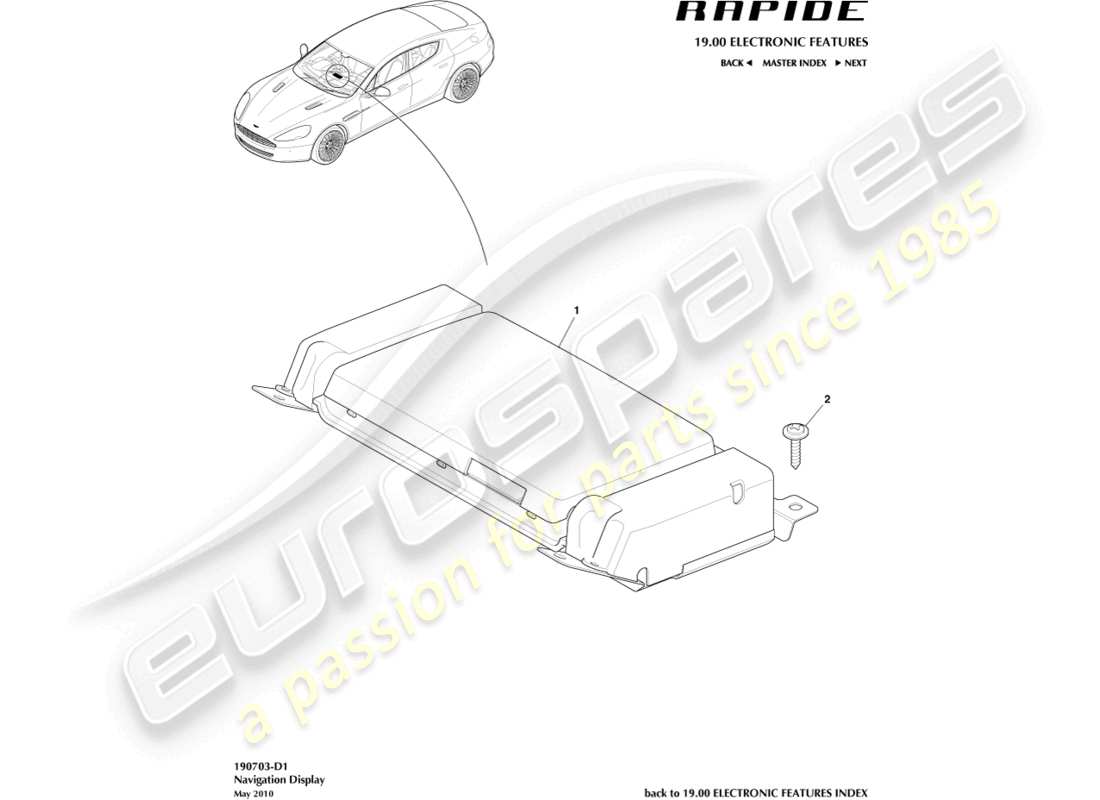 aston martin rapide (2017) navigation display part diagram