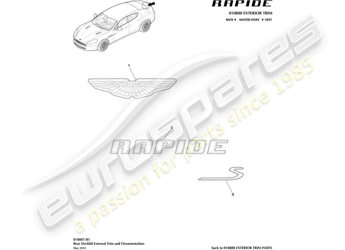 aston martin rapide (2019) badging parts diagram