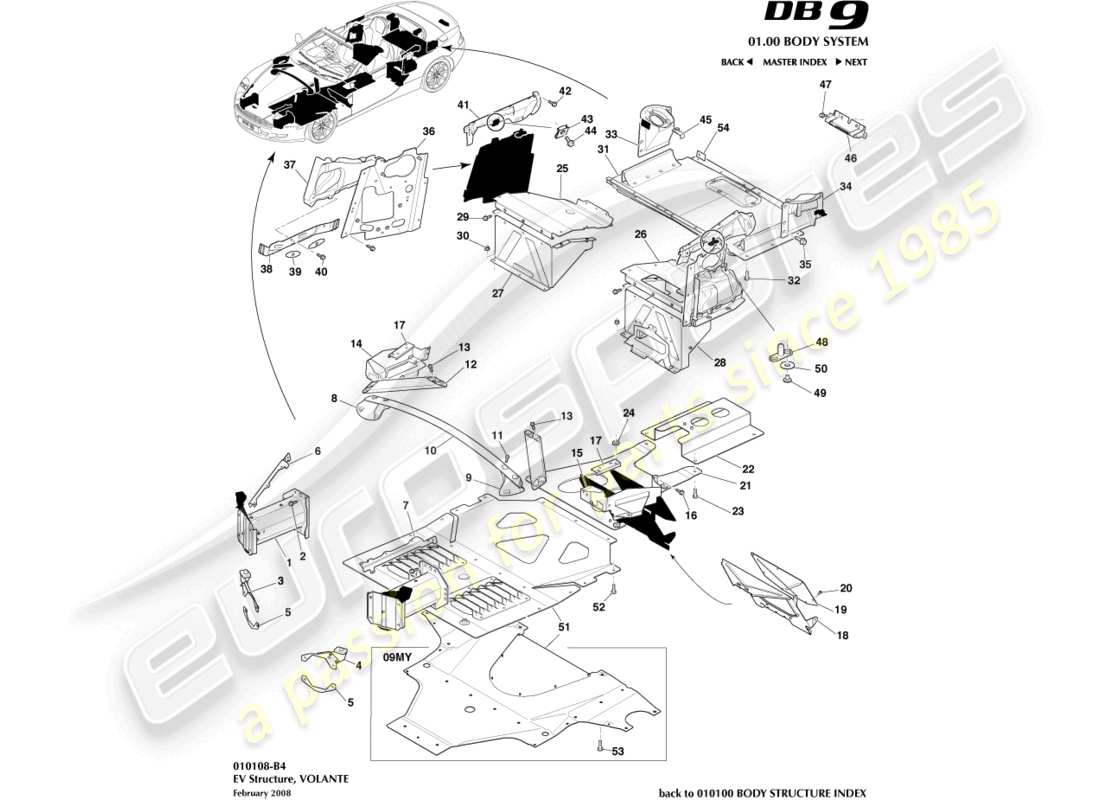 aston martin db9 (2007) ev structure, volante parts diagram