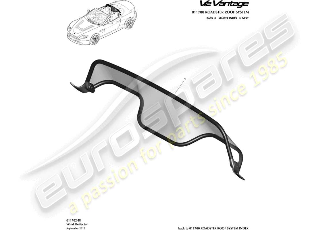 aston martin v12 vantage (2013) wind deflector part diagram