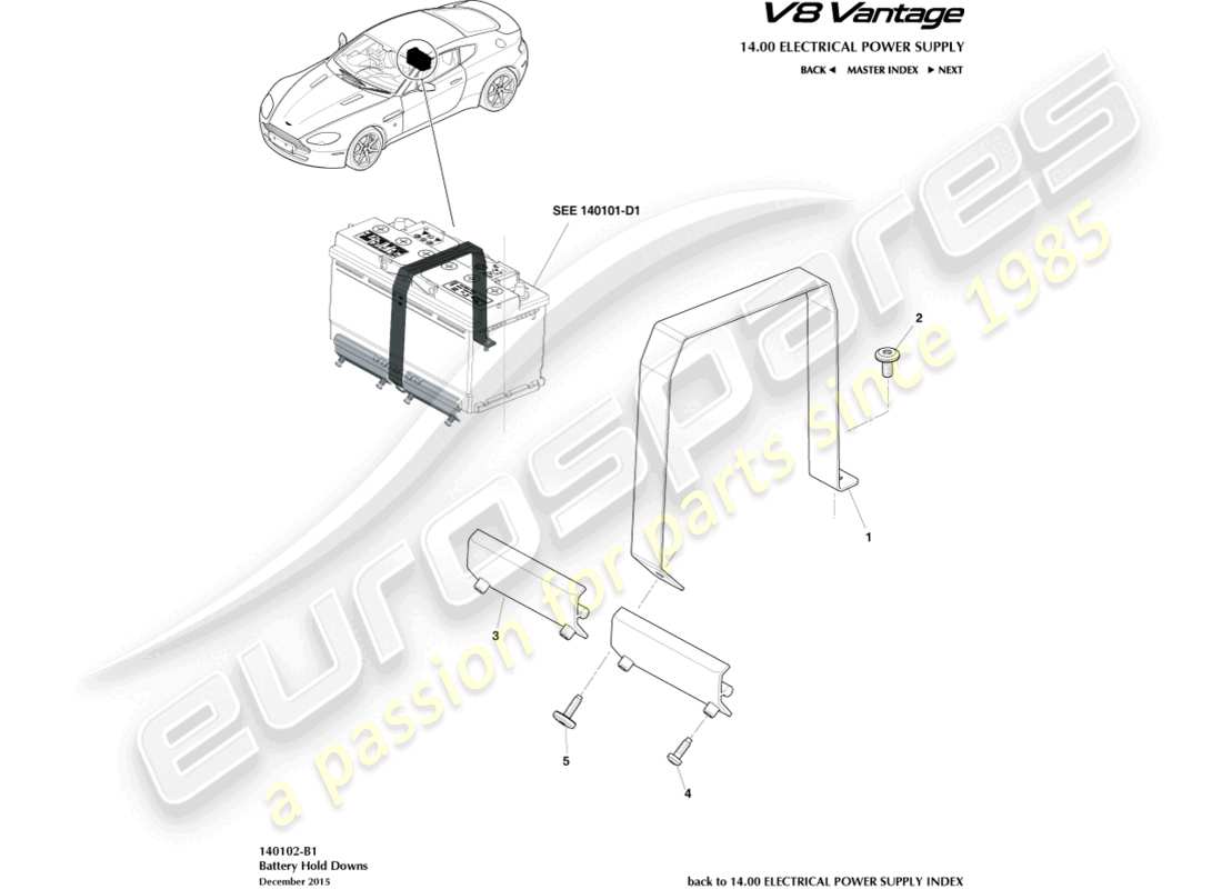aston martin v8 vantage (2017) battery hold downs part diagram